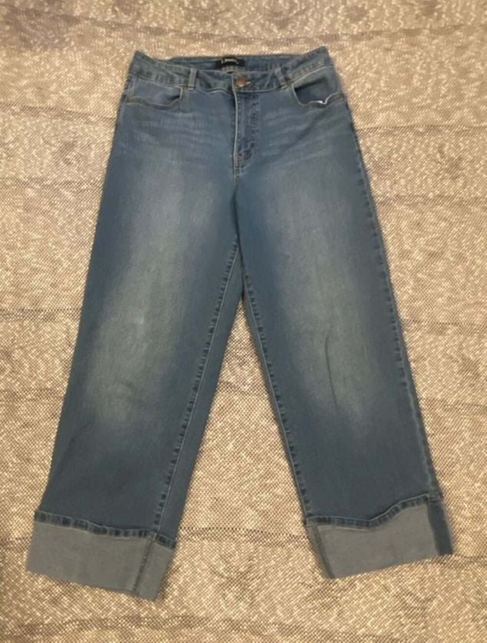 l.jeans Women's Mid Rise Rolled Hem Wide Leg Denim Jeans Size 8